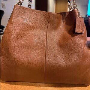 Coach Pebbled Leather Shoulder Tote in Brown